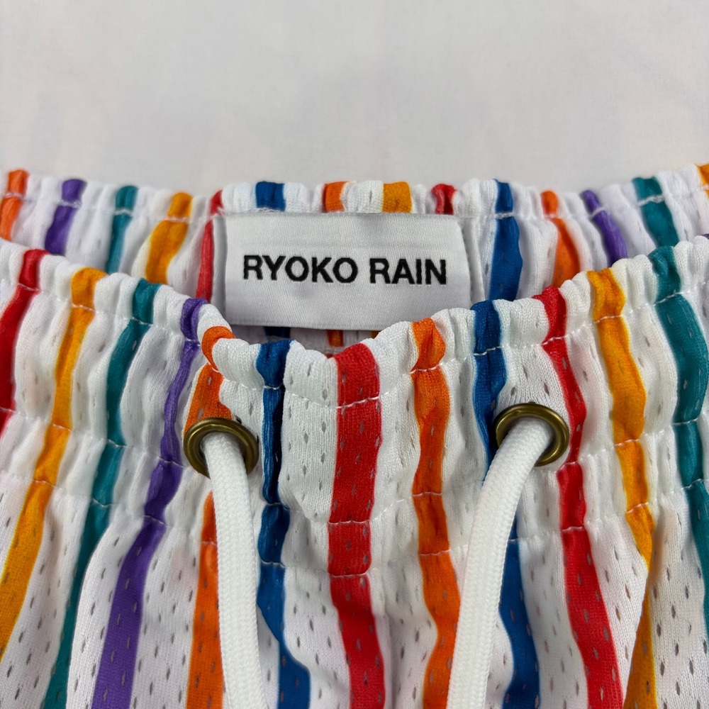 Ryoko Rain Striped Mesh Basketball Gym Shorts Mens XS Multi Color Butterfly Logo - Picture 4 of 13